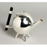 A CHRISTOPHER DRESSER DESIGN SILVER-PLATED SPHERICAL TEA POT.