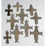 TEN LARGE ROMAN IRON CROSSES, 3.5ins.