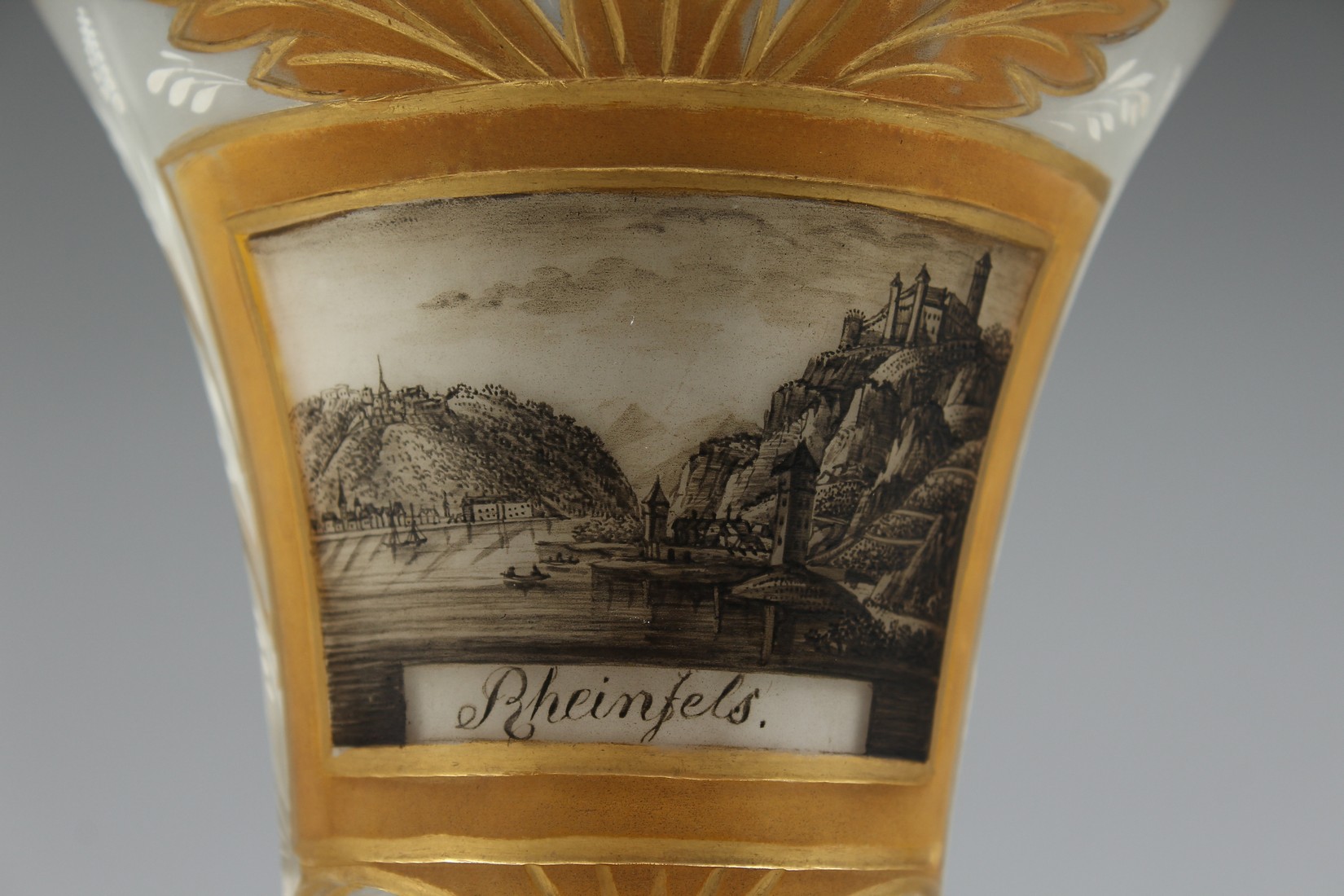 A GOOD FROSTED GLASS VASE with a scene of Rheinfels. 8ins high. - Image 2 of 5