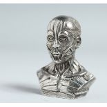 A HEAVY CAST SILVER ANATOMICAL MAN VESTA CASE.