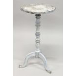 A 19TH CENTURY PAINTED PINE TRIPOD TABLE. 2ft 6.5ins high x 1ft 4ins diameter.