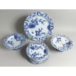 A CREIL MONTEREAU CHINESE DESIGN BLUE AND WHITE SERVICE, a pair of comports, large dish and ten