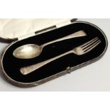 A CASED CHRISTENING FORK AND SPOON. Sheffield 1961.