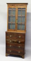 A GEORGE III MAHOGANY SECRETAIRE BOOKCASE, the upper section with a detail moulded cornice, pair