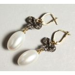 A PAIR OF PEARL AND ROSE DIAMOND BOW DROP EARRINGS