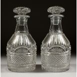 A GOOD PAIR OF MALLET DECANTERS AND STOPPERS.