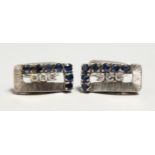 A PAIR OF 18CT WHITE GOLD SAPPHIRE AND DIAMOND CUFF LINKS