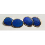 A PAIR OF 9CT GOLD AND LAPIS CUFF LINKS