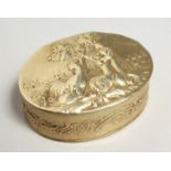 A DUTCH .800 SILVER GILT OVAL SNUFF BOX.