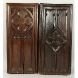 TWO, POSSIBLY FRENCH, OAK BENCH ENDS. 32ins x 15ins.