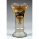 A GOOD FROSTED GLASS VASE with a scene of Rheinfels. 8ins high.