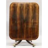A GOOD REGENCY ROSEWOOD TILT TOP BREAKFAST TABLE, of rounded rectangular shape, boxwood strung