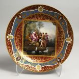 A SUPERB 19TH CENTURY VIENNA CIRCULAR PLATE, the centre painted with a classical scene. Beehive mark