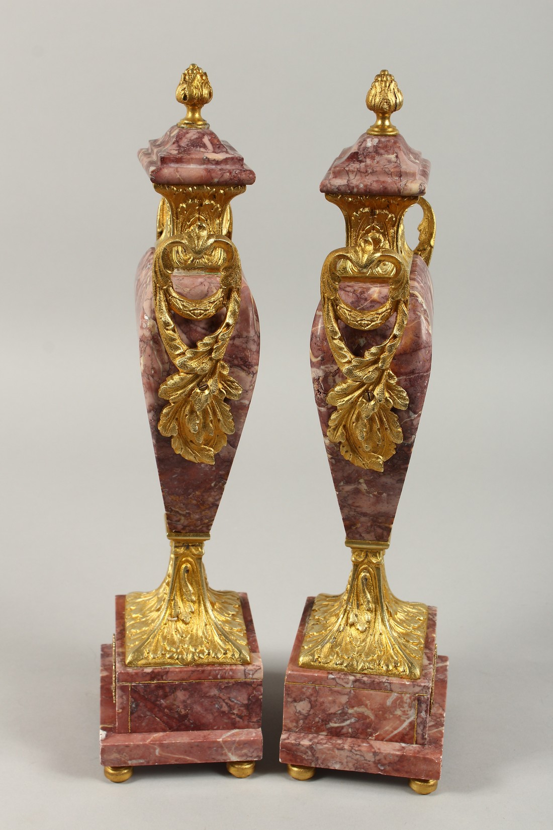 A GOOD PAIR OF MARBLE AND ORMOLU TWO HANDLED SIDE PIECES. 15ins high. - Image 6 of 6