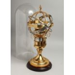 A GOOD EIGHT DAY BRASS AND STEEL ORRERY CLOCK in a glass dome. 17ins high.