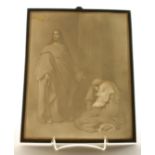A WHITE UNFRAMED LITHOPHANE of a classical figure. 10ins x 8ins.