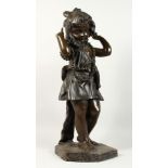 ADRIANO CECIONI (1838 - 1886) ITALIAN A SUPERB BRONZE OF A LITTLE GIRL, a string of pearl around her