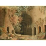 Follower of Paul Sandby Munn, Figures restoring a ruin, 16.25" x 22.5" and another 18th/19th Century