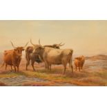 Henry Birtles (1838-1907) Moorland scene with Highland cattle, watercolour, signed and dated '98,