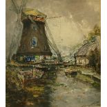 George Horton, A Dutch canal scene with a windmill, watercolour, signed, 12.25" x 11".