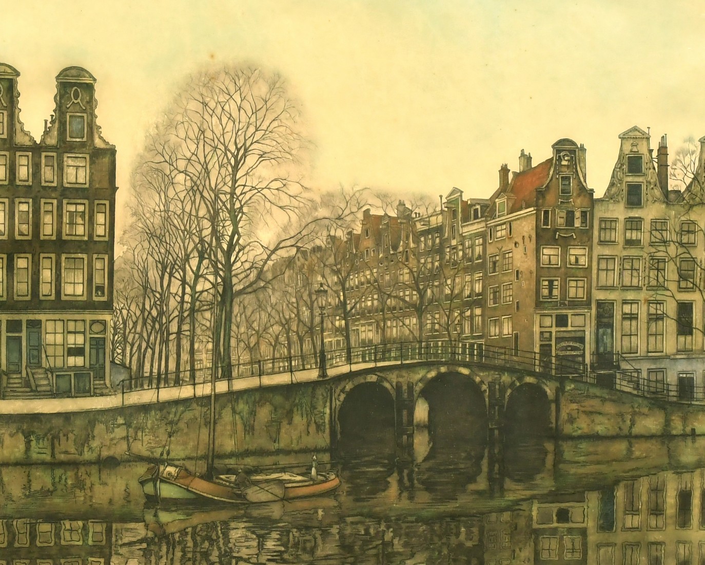 Franz Everbag (1877-1947) A bridge over a canal in Amsterdam, an etching, aquatint, signed and