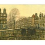 Franz Everbag (1877-1947) A bridge over a canal in Amsterdam, an etching, aquatint, signed and