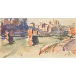 Hippolyte Lety (1878-1959) French, A pair of watercolour and pencil sketches of river scenes, one