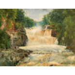 Edwin Frederick Holt (1830-1912) The waterfall, oil on canvas, signed and dated 1873, 28" x 36".