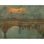 Carl Schmitz-Pleis (1877-1943) German, sunset over a river, oil on canvas, signed, 22.5" x 28.75".