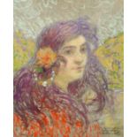 Maurice Chabas (1862-1947) French, a portrait of a young lady with flowers in her hair, signed and