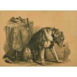 19th Century English School, a study of a seated hound, charcoal and chalk, indistinctly signed