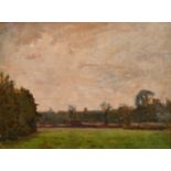 John Brown (20th Century) A landscape view of tress along the edge of a field, oil on board 10" x
