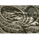 Gwenda Morgan (1908-1991) British, a stylized view of a Sussex landscape, woodblock, signed in