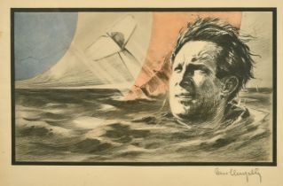 French School, a commemorative print of the French aviator Jean Mermoz, indistinctly signed in