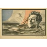 French School, a commemorative print of the French aviator Jean Mermoz, indistinctly signed in