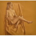 A seated nude lady, initialled O.G and dated '07, pastel, 13.75" x 14.25".