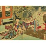 A 19th Century Japanese woodblock print, signed with red seal, 13.25" x 18".