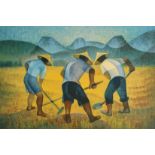 Louis Toffoli (1907-1999) French, a lithograph of workers in a field, signed and numbered 5/150 in