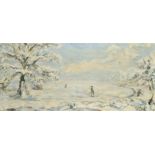 Early 20th Century, A Winter ski scene, oil on canvas, signed Olaf, 24" x 54". (unframed).