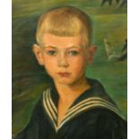 German School, early 20th Century, Portrait of a young boy in a sailor suit, oil on canvas, label