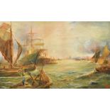 Circle of William Lionel Wyllie, A busy Thames scene with boats, watercolour, signed with