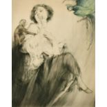 Fernand Toussaint (1873-1955), an elegant lady with a parrot and a monkey, lithograph, signed, 17.