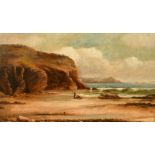 Ernest Congdon (19th Century) An extensive shore scene with cliffs and figures on the sand, one