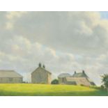 Robert Morson Hughes (20th Century) Stone houses and buildings beneath a cloudy sky, oil on board,