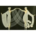 After Erte (Romain de Tirtoff), two female figures in stylised dress, 5.5" x 8.25".