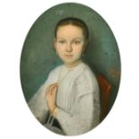 19th Century Continental School, a bust length portrait of a young girl, pastel, indistinctly signed