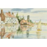 Athanasius Nikolsky (20th Century) 'High Tide in Langstone, Hampshire, with the Royal Oak pub and