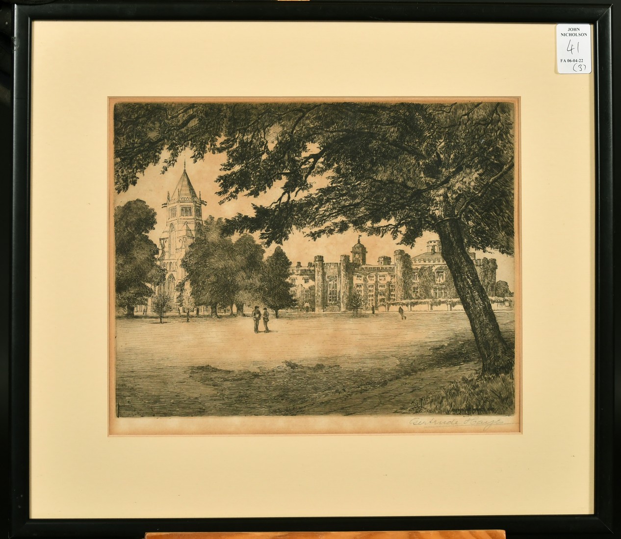 C.W Radclyffe, 'School Gate Rugby', 10.5" x 14", along with two etchings of Rugby School by Gertrude - Image 2 of 5