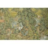 Sukada, 20th Century Indonesian School, A forest scene with figures, animals and an apple tree,