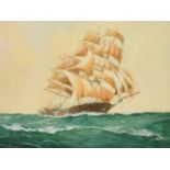 William Minshall Birchall (1884-1941) British, 'Romantic Sail', a clipper in full sail, watercolour,